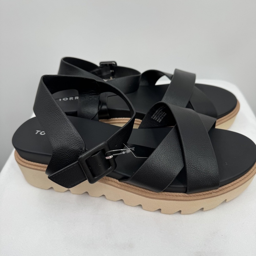 Torrid Shoes Womens Size 12 WW Flatform Sandal Crisscross Wide Width Black - Picture 2 of 9